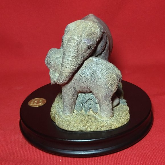 Earth Home Indian Elephant Mother and Calf Figurine on Wood Base - Picture 6 of 14